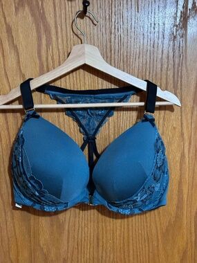 Cacique Teal Lace-Trim Push-Up Bra front closure sz 38DDD